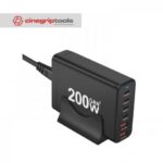 Cinegrip Tools 200W GaN 4C2A GaN 200W Desktop Charger dengan 6 Port USB-C dan USB-A Input 110-240V 50/60Hz 1.2A Plug Type EU